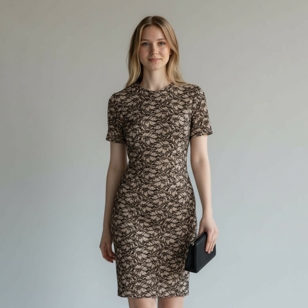 Babaton Taupe/Black Fitted Dress, Fully Lined